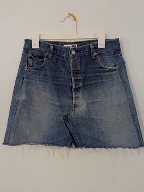 Re/Done Levis Denim Mini Skirt High Waisted Jeans Reworked Vintage Blue 30